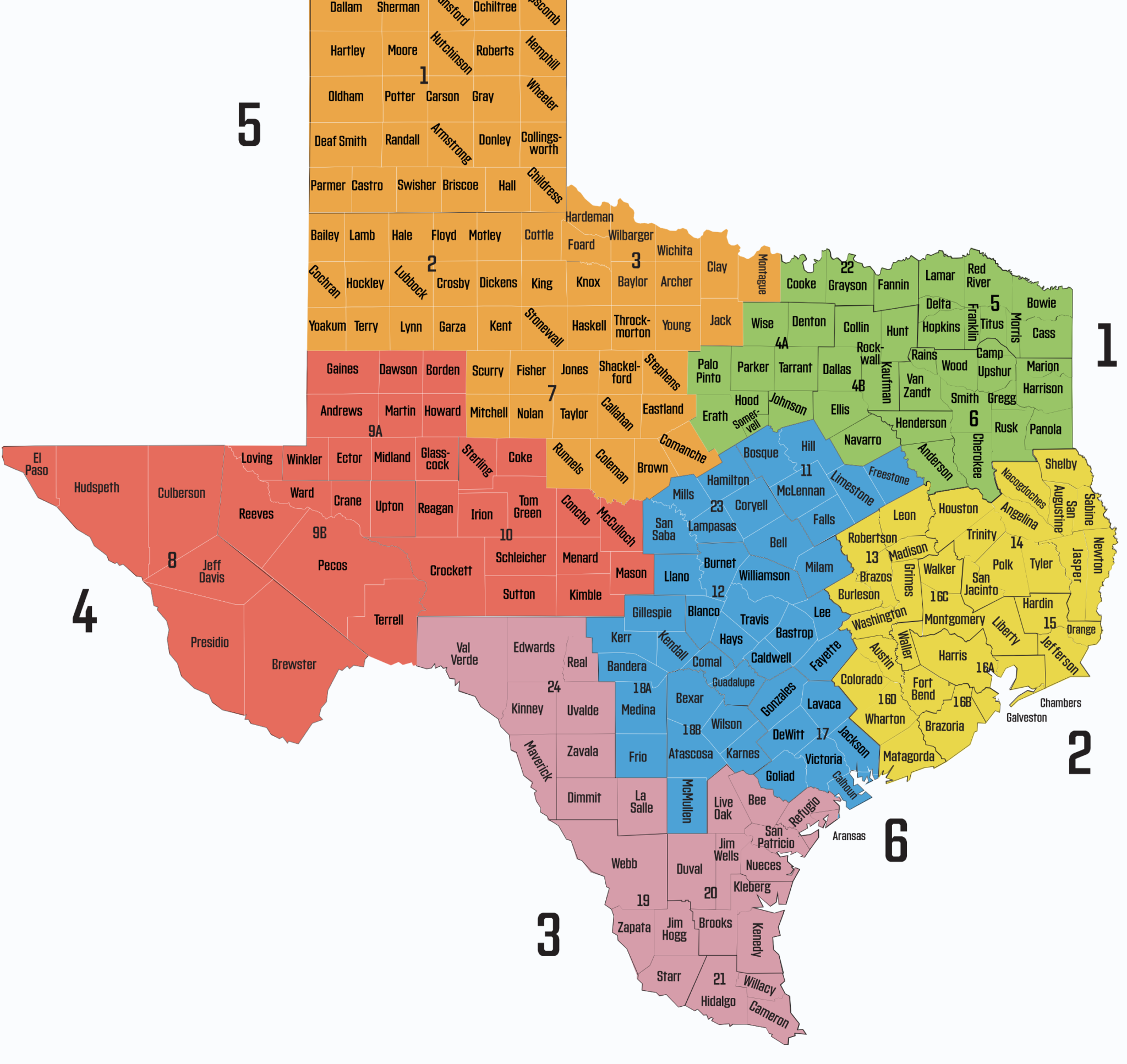 Texas Map Showing Regions